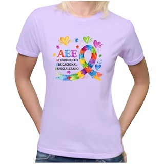 Camiseta lilás AEE Atendimento Educacional Especializado Pedagogia Educação inclusiva tea tdah pcd em Oferta na Shopee