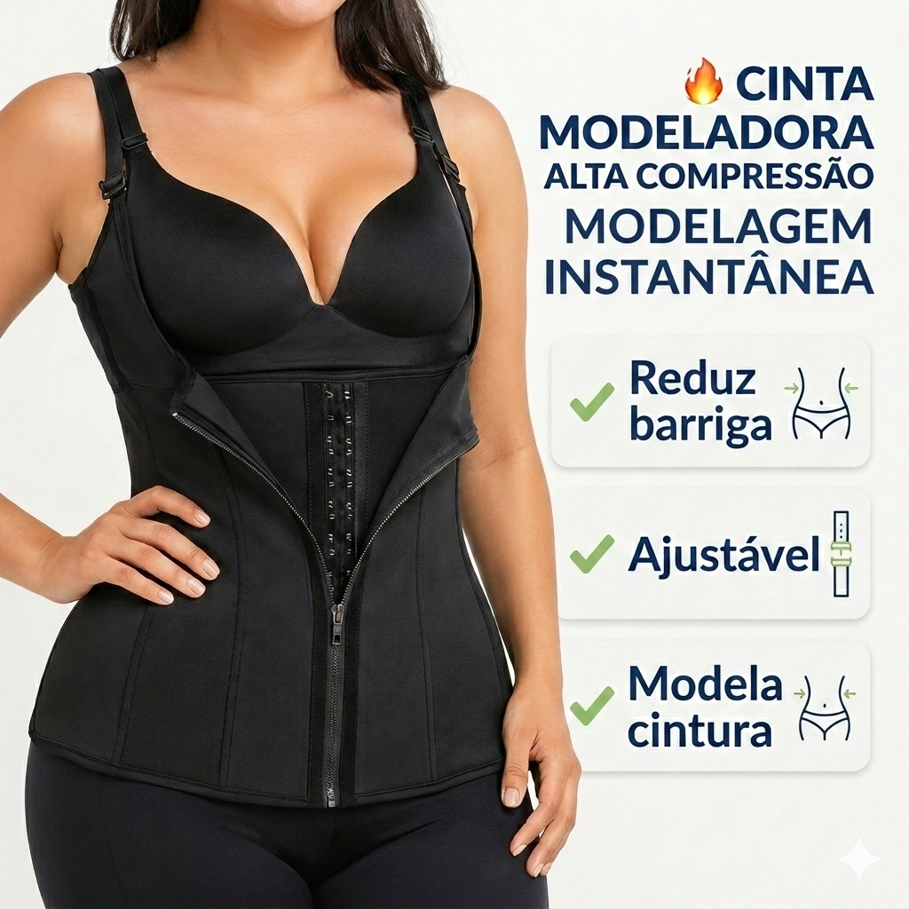 Cinta Modeladora Feminina Dupla Compressão com Zíper Ajustável – Modela a Cintura e Abdômen