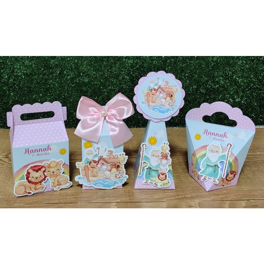 Kit Festa Personalizados ARCA DE NÓE - MENINA - Caixinhas para Lembrancinhas Aniversário - PAPEL FOTOGRÁFICO