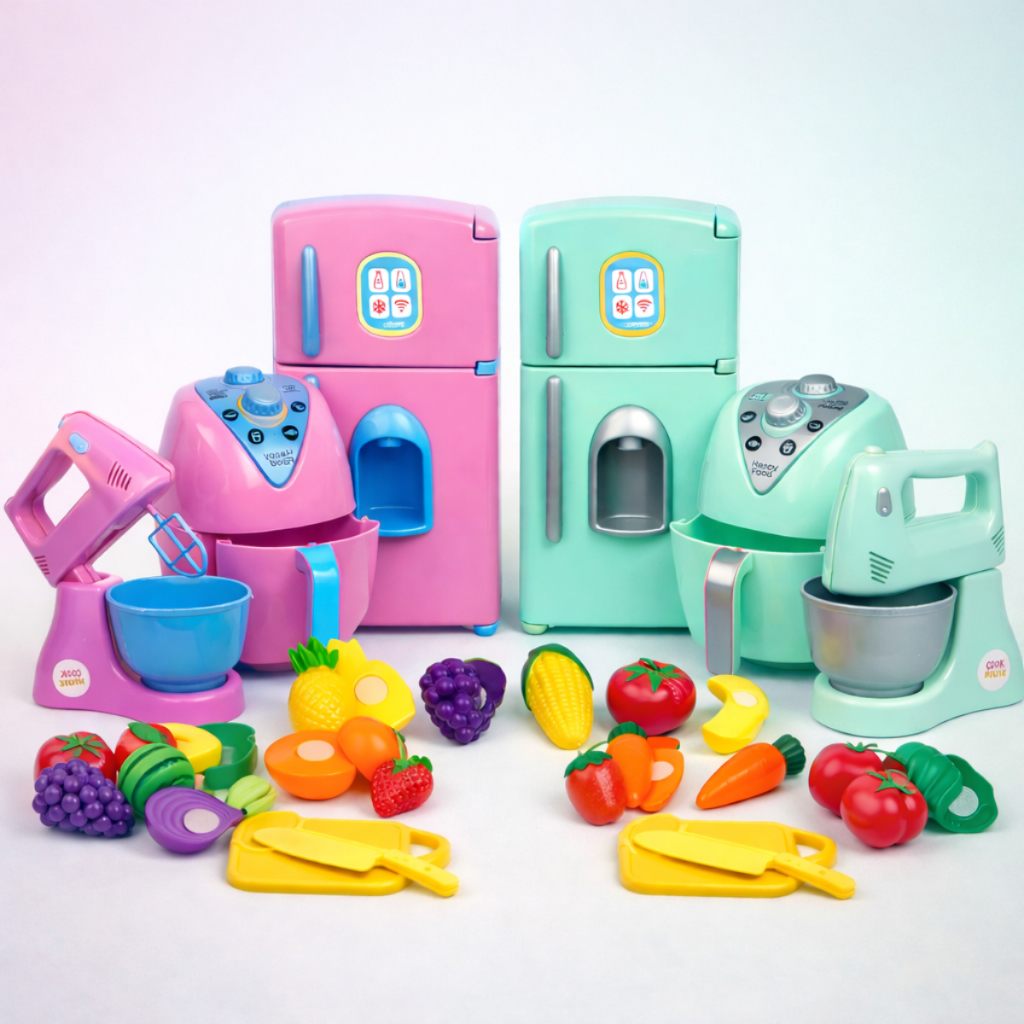 Mini Cozinha Infantil De Brinquedo Completa Air Fryer Geladeira Batedeira Frutas Legumes