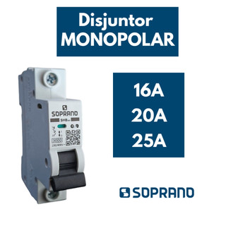 Disjuntor Monopolar 1 Polo 16A 20A 25A Curva C SHB-GIII SOPRANO DIN Unipolar