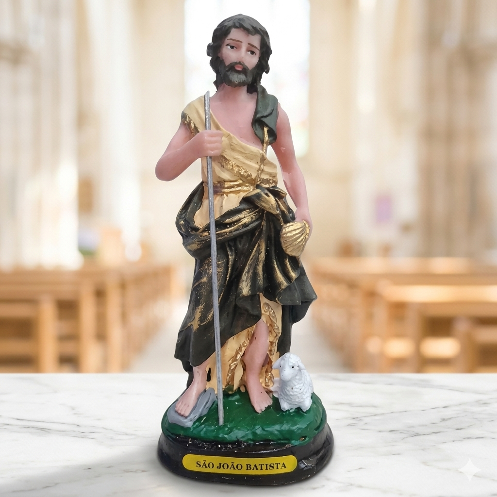 Imagem São João Batista 15cm Resina Estatueta Religiosa Católica Para Altar Decoração Presente Devoção
