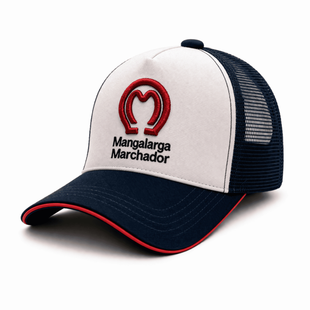 Boné Trucker Country Aba Curva Telinha Mangalarga Marchador Branco Azul Masculino Feminino