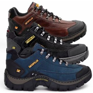 Tenis Bota Caterpillar Masculino Adventure Trilha de Couro Macio Com Solado Costurado Antiderrapante Confortável Leve