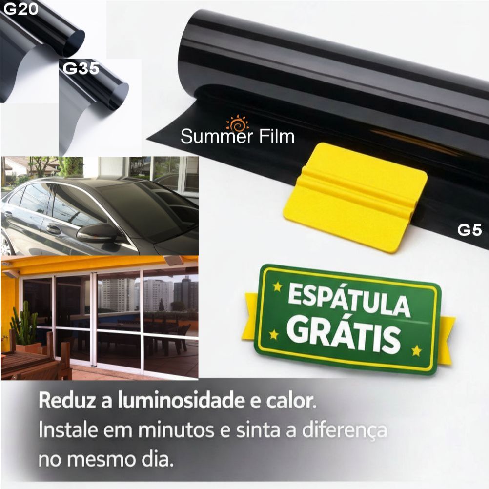 Insulfilm Fumê 50 CM x 3 MTS G5 G20 G35 Residencial Automotivo Porta Janela Box Película Privacidade