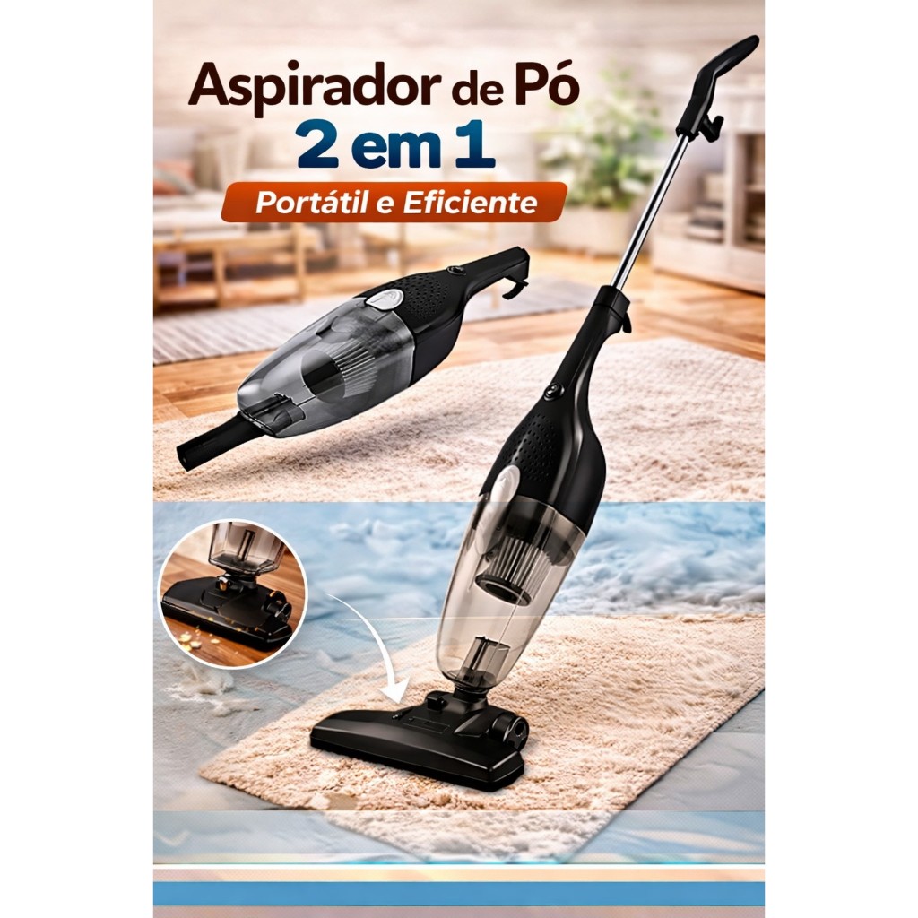 Aspirador Pó Portátil Vertical Bocal Multiuso 2 Em 1 Forte Sucção 110V Com Fio