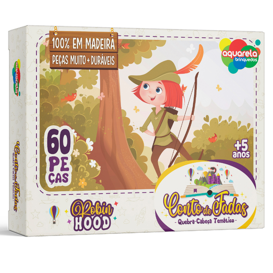 Quebra-Cabeça 60 peças Robin Hood em Madeira Aquarela Brinquedos