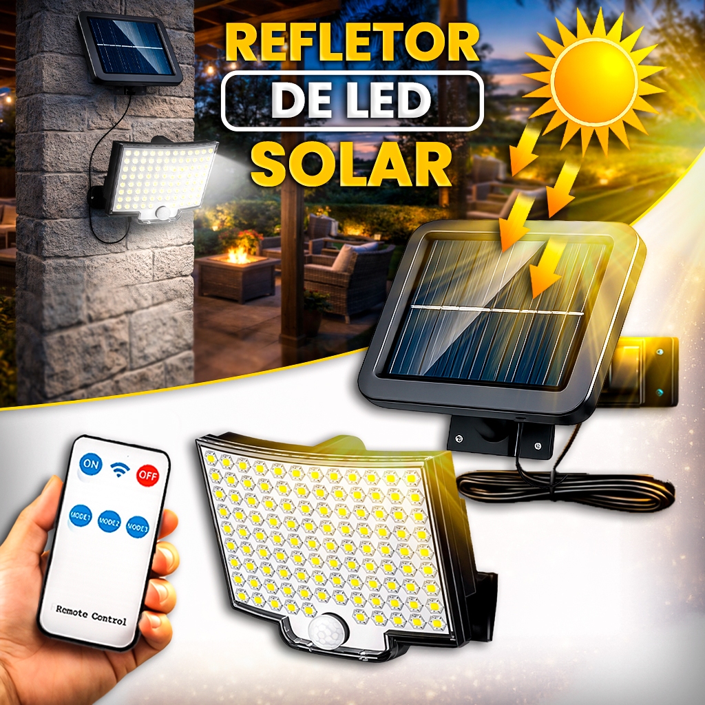 Refletor Solar 128 ou 104 LEDs Sensor de Presença Controle Remoto Branco Frio Luz Branca em Oferta na Shopee