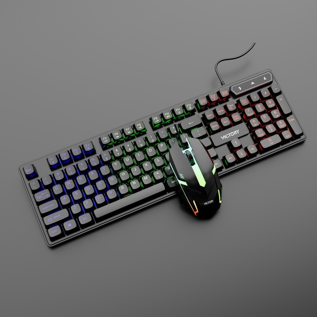 Kit Teclado Semi Mecânico ABNT2 Padrão Brasileiro + Mouse Gamer RGB com Fio USB VT-300