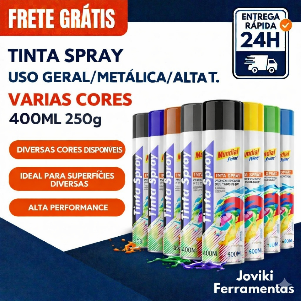 Tinta Spray Uso Geral/Metálica/Luminosa/Alta Temp. Varias Cores 400ML 250g Mundial Prime em Oferta na Shopee