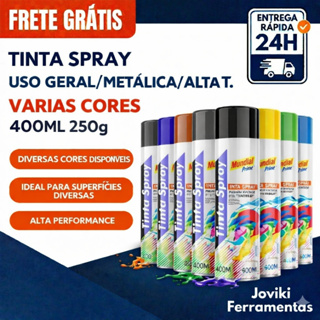 Tinta Spray Uso Geral/Metálica/Luminosa/Alta Temp. Varias Cores 400ML 250g Mundial Prime em Oferta na Shopee