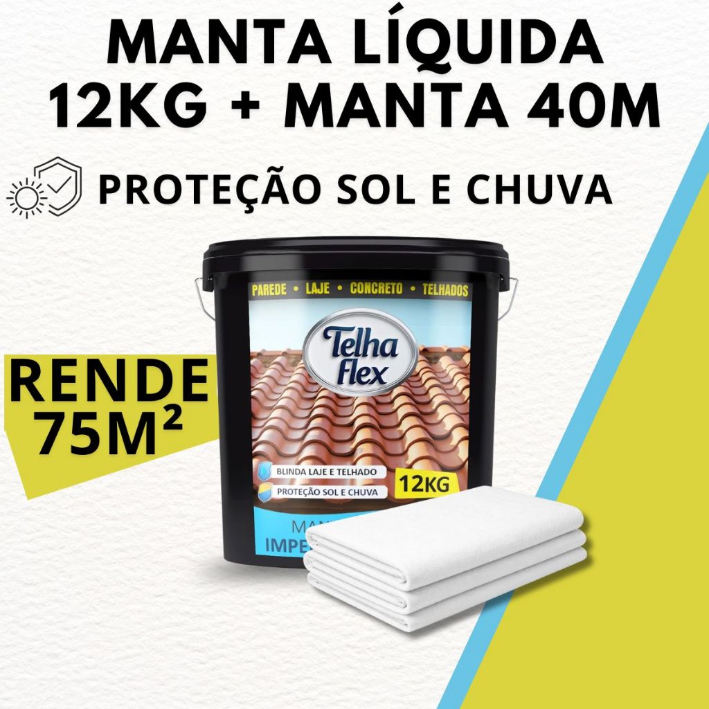 Kit Manta Líquida Emborrachada 12kg + Manta Estrutural VP50 40m Impermeabilizante Alta Proteção