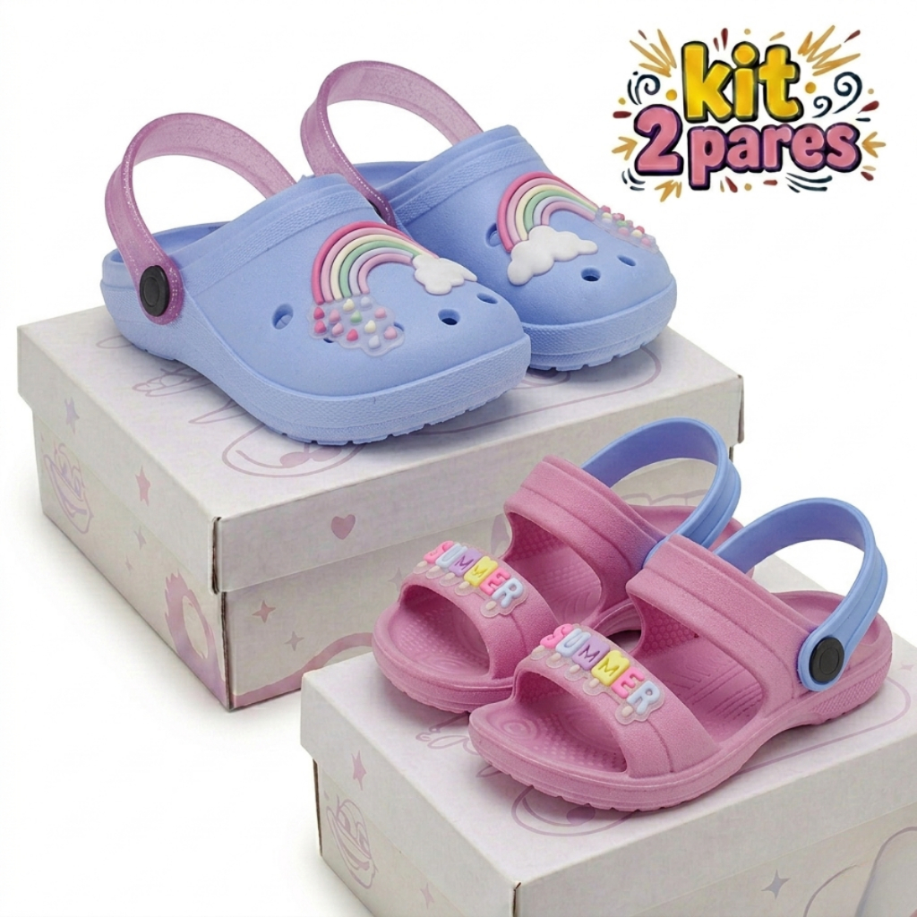 Kit Sandália Infantil Feminina Conforto e Leveza + Papete Infantil Menina Colorida Macia Verão