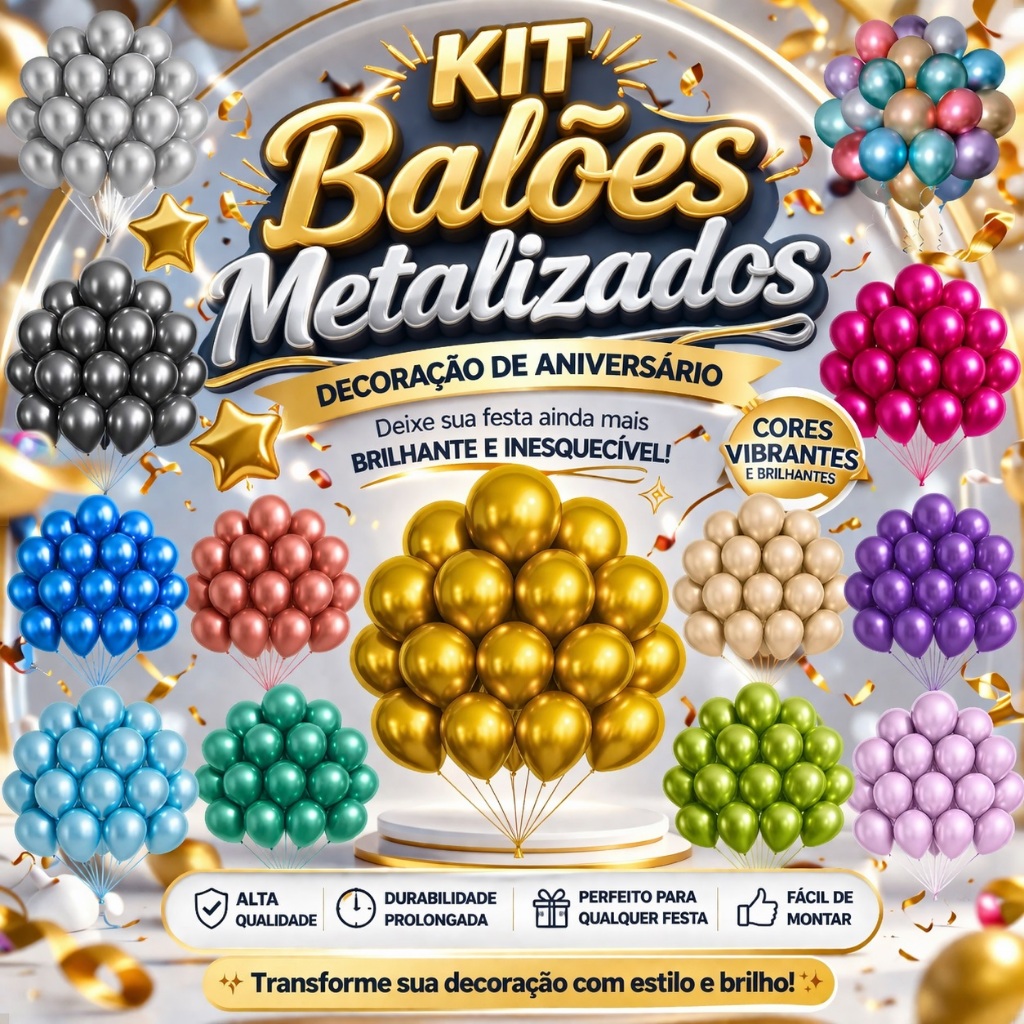 Kit 50 Balão Bexiga Metalizada Decoração De Festa