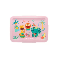 BOX DE REFEIÇÃO 2 DIVISÓRIAS REMOVÍVEIS EM SILICONE 700ML TROPICAL ROSA