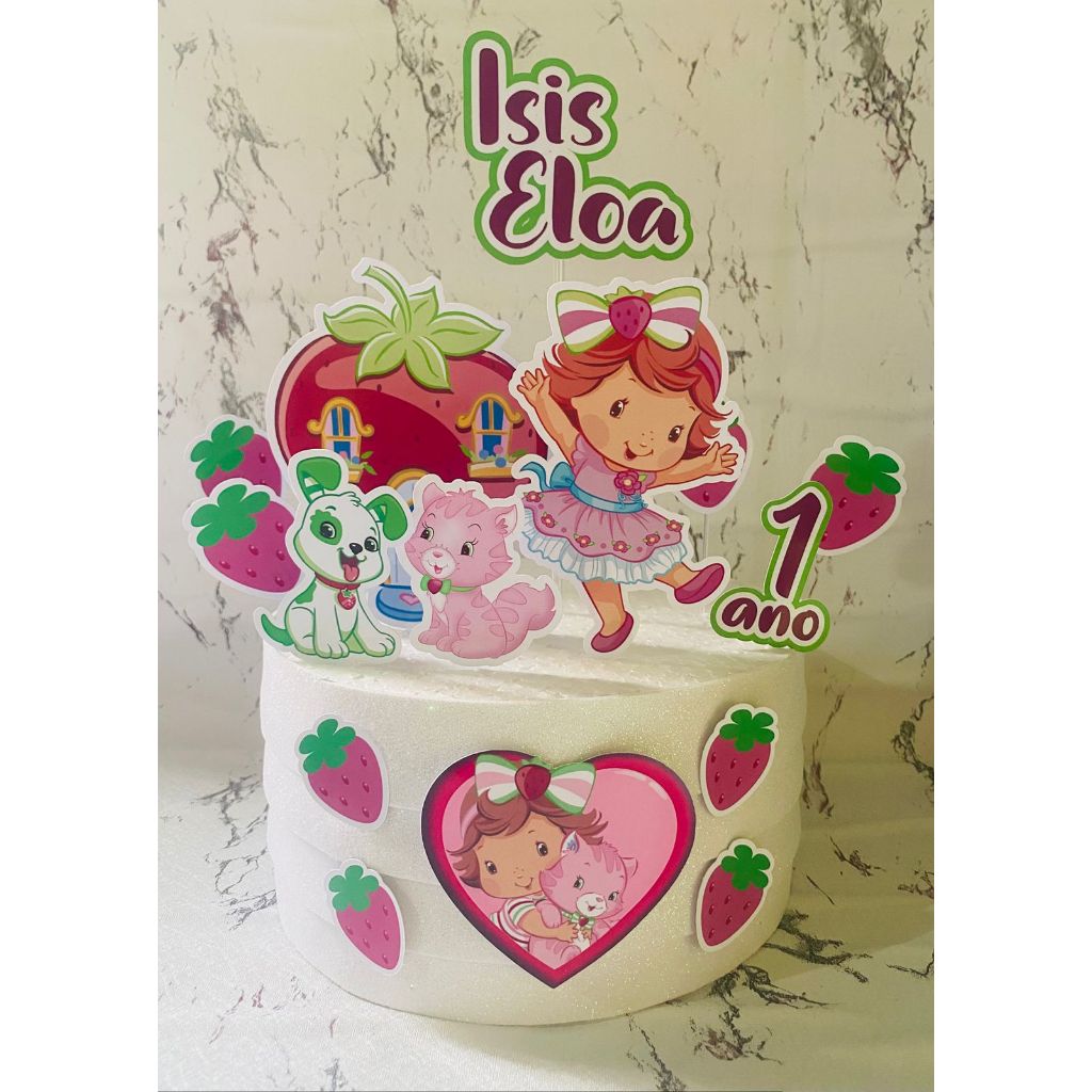 Topo de Bolo da Moranguinho Baby Personalizado com nome e idade