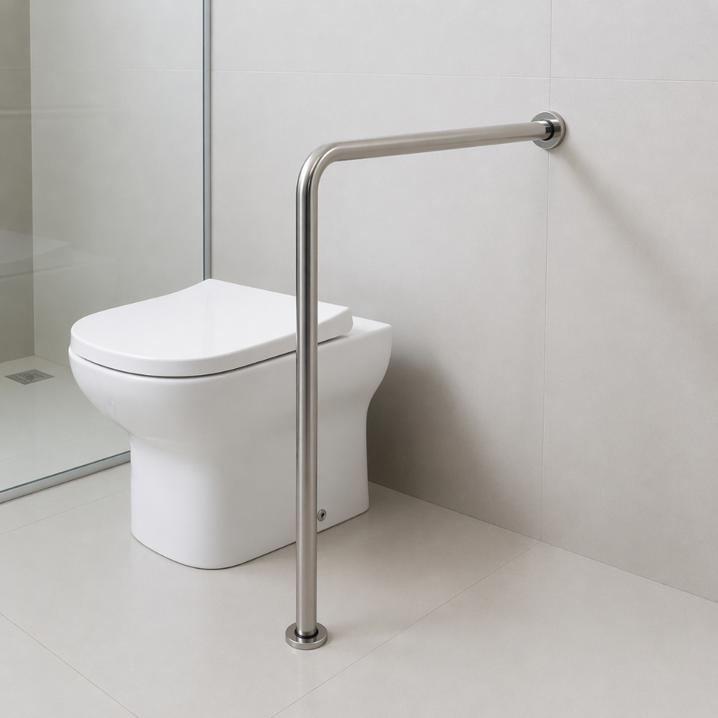 Barra de Apoio e Segurança Fixação Parede Firme Alumínio Polido Formato L Alça Idoso Deficiente PcD 1und em Oferta na Shopee