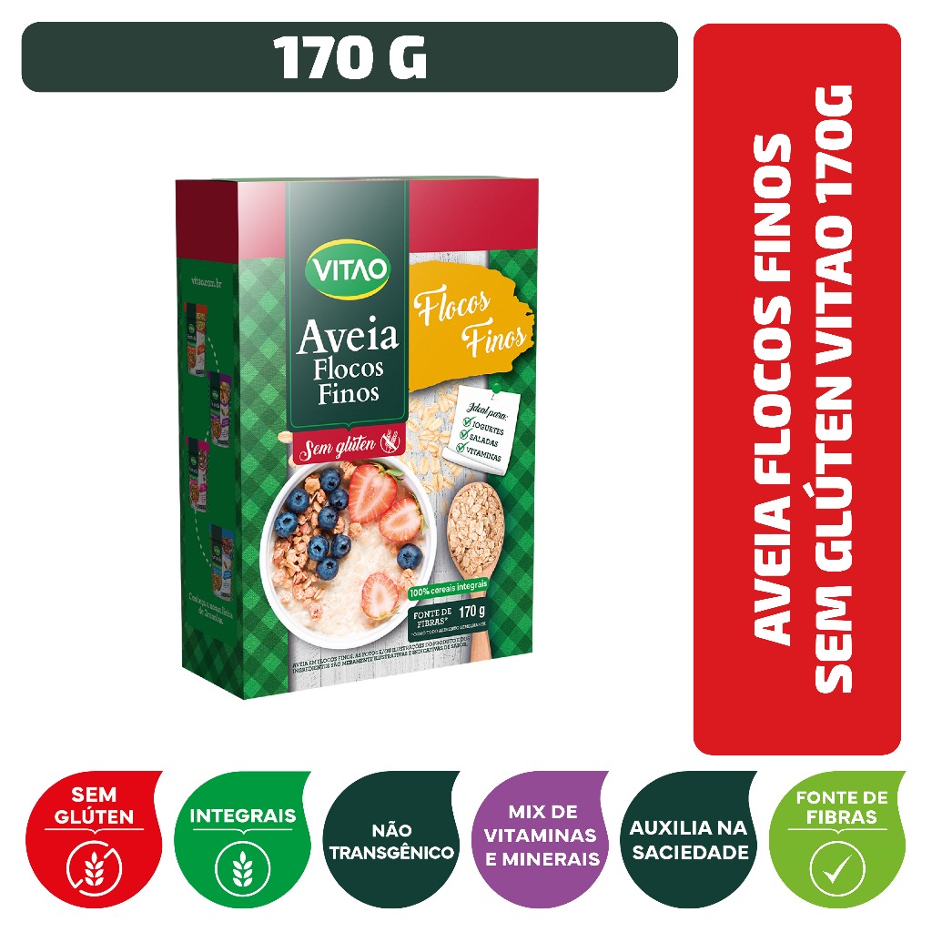 Aveia Flocos Finos Sem Glúten Vitao 170 g