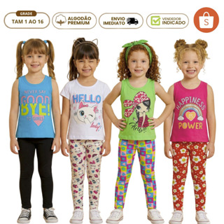 Kit 4 Peças Conjunto Infantil Menina Verão Juvenil 2 Legging Legue 2 Camiseta Manga Curta Algodão 1 ao 16 em Oferta na Shopee