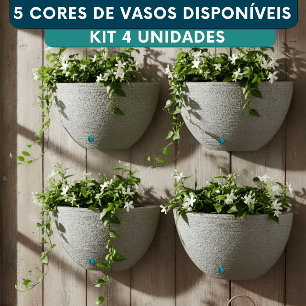 Kit 4 Vaso De Parede Com Gancho 12cm Planta Flores Decorativo Interno Externo Polietileno