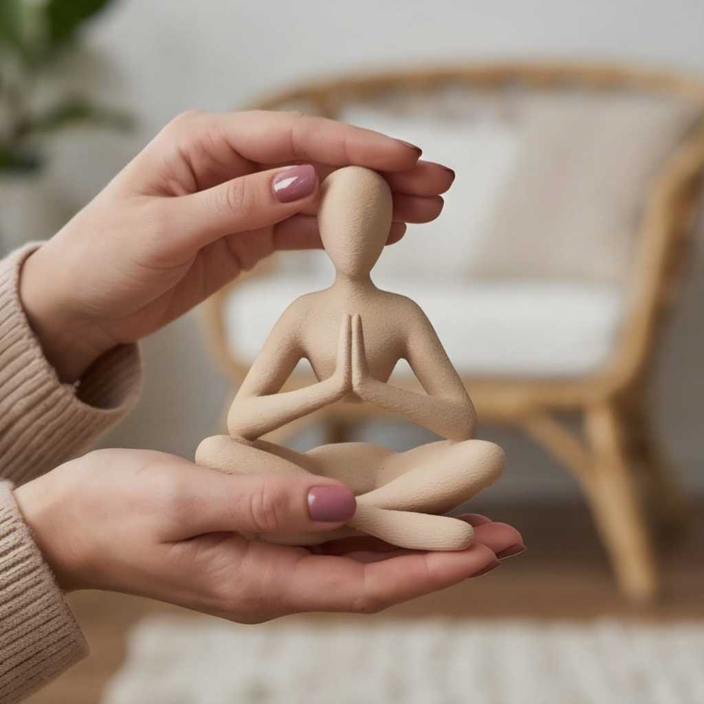 Imagem Escultura Decorativa Meditação Minimalista  Estátua Zen para Sala e Ambiente Relaxante Yoga moderna e clássica