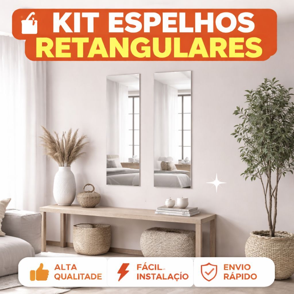 Espelho Kit 2 Unidades 70x20cm Multiuso Decorativo + Fita Dupla Face em Oferta na Shopee