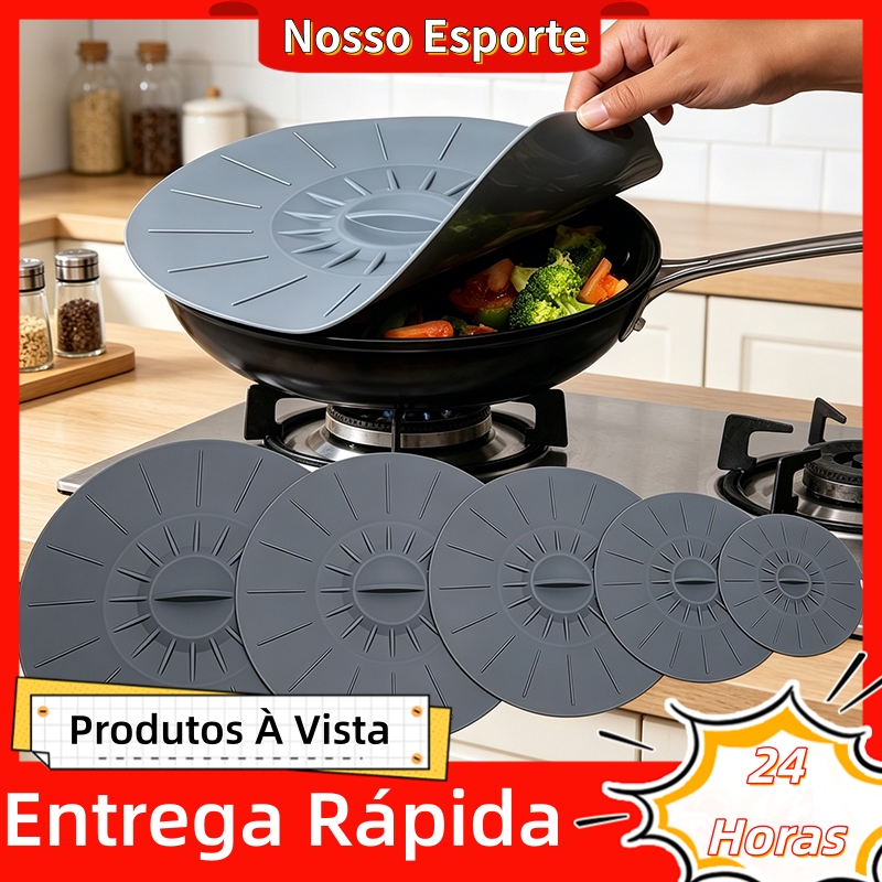 Peças De Tampas De Silicone Para Panelas E Tigelas Silicone Multiuso 5 Tamanhos Cinza