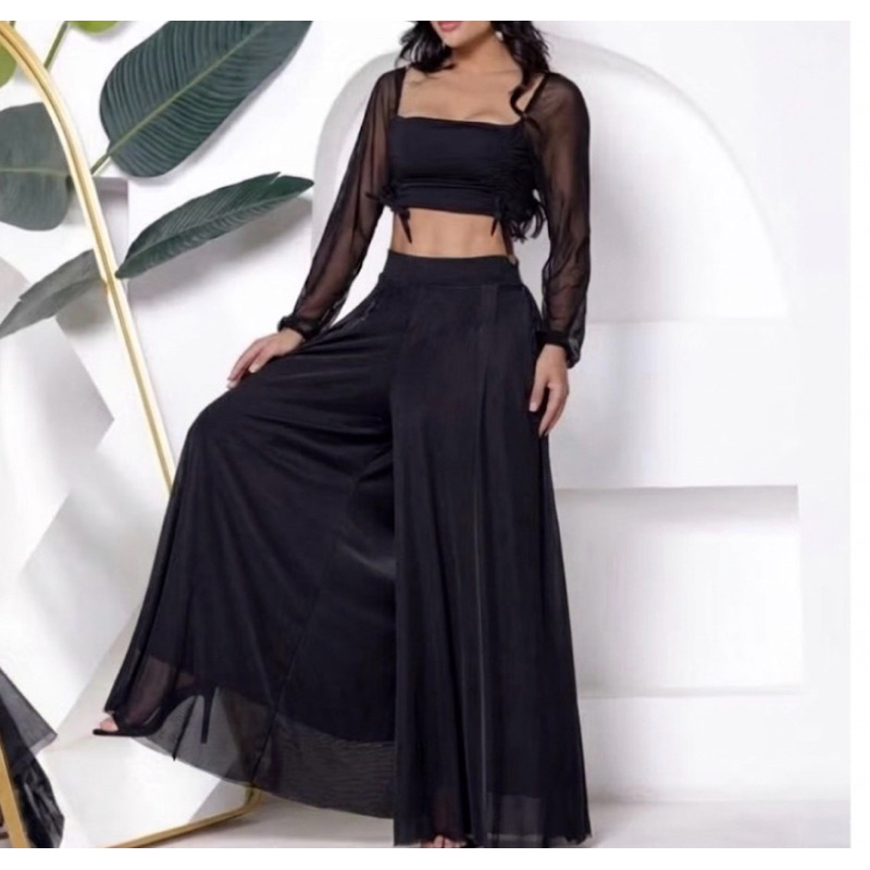 Calça feminina pantalona tule forrada poá e lisa e estampada