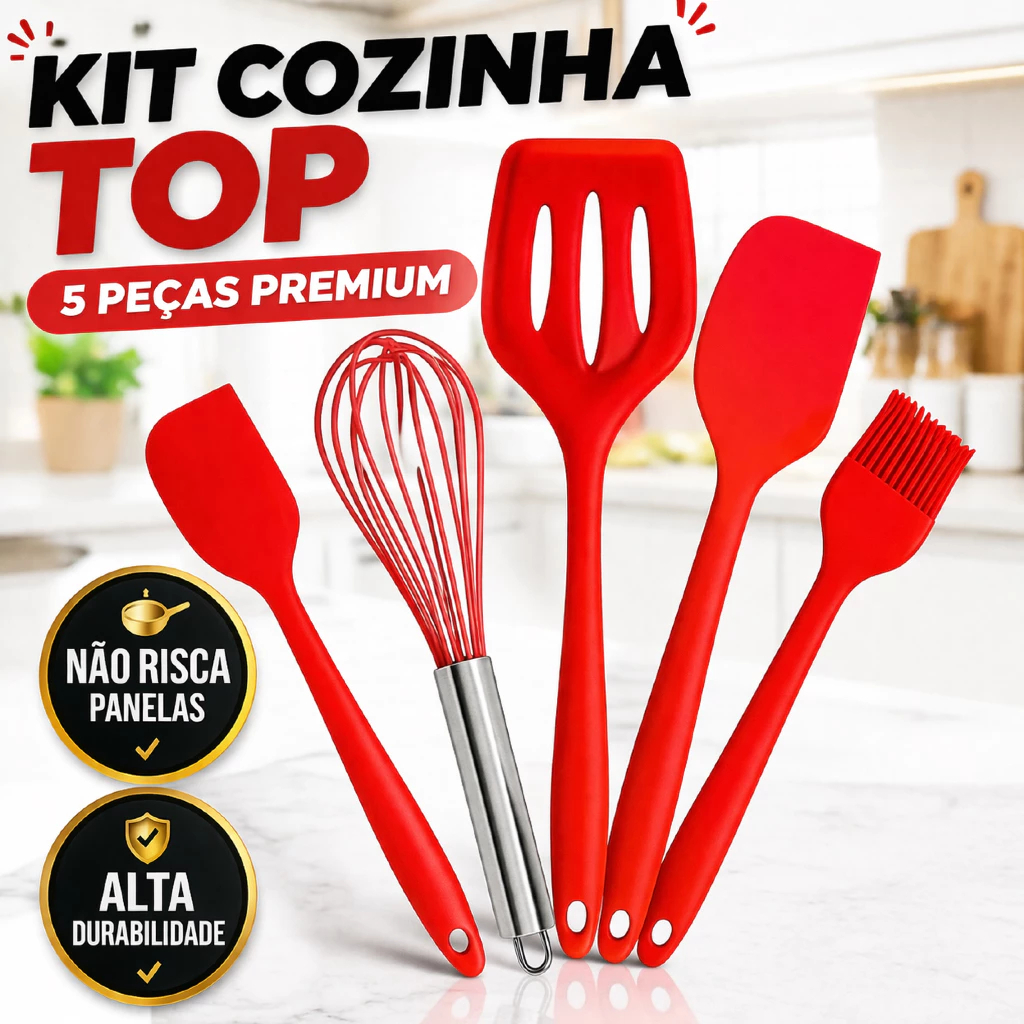 Conjunto Utensilios Silicone 5 Pecas Resistente Termico Antiaderente Cozinha