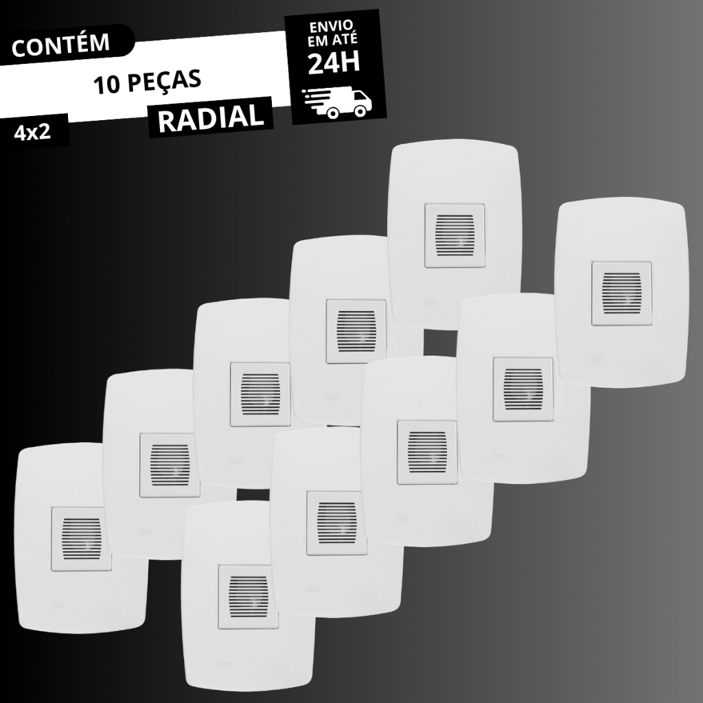 Conjunto 4x2 com 10 pç Campainha Cigarra 10A 250V Linha Pérola Branca Radial