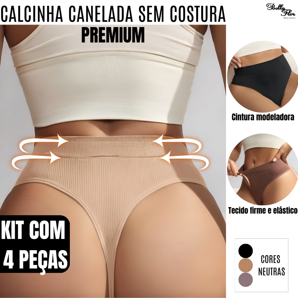 Kit 4 ou 2 Calcinhas Caneladas SEM COSTURA POLIAMIDA Modeladora Não Marca Confortável Lingerie Feminina