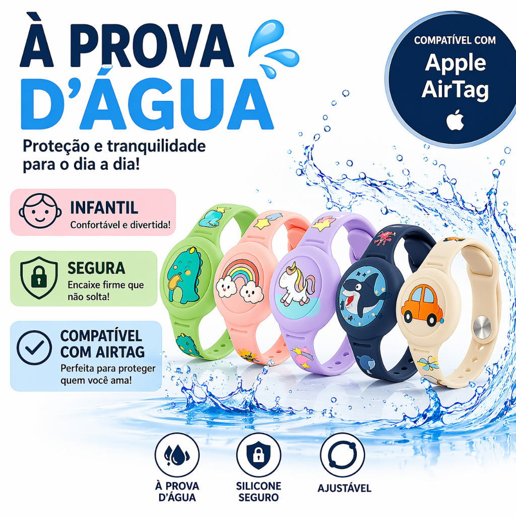 Pulseira Infantil para AirTag Localizador Rastreador GPS Impermeável Prova D’água Silicone em Oferta na Shopee