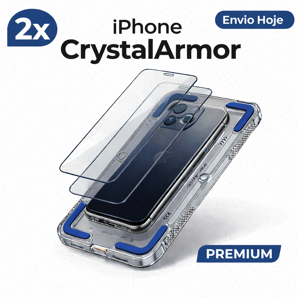 Kit 2 Películas CrystalArmor iPhone XR/11/12/13/14/15/16/17 Plus/Pro/Pro Max Vidro Temperado Transparente com aplicador