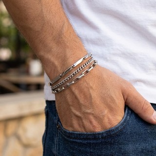 Pulseira Bracelete Aço Inox Masculino Corrente Tripla Prata