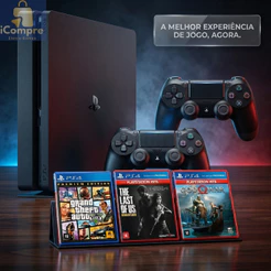 Playstation 4 Completo Ps4 Play Slim Semi Novo 1TB + 2 Controles Originais + GTA V - Videogame Usado