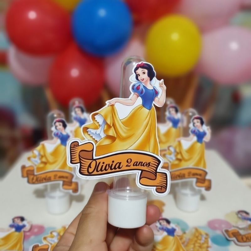 Aplique para Tubete Branca de Neve Personalizado com Nome - Aplique Tag Festa Infantil