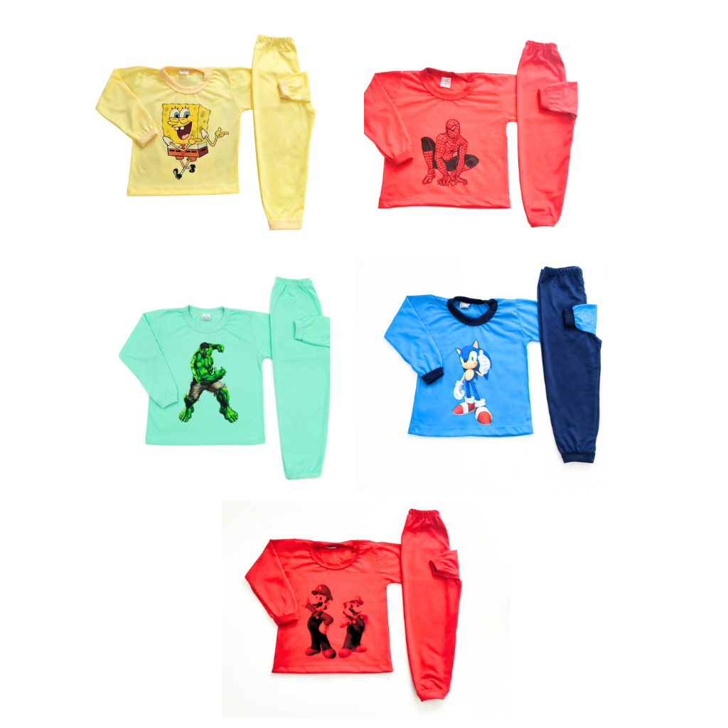 Roupa dormir Pijamas Infantil Meninos Estampas Personagens desenhos