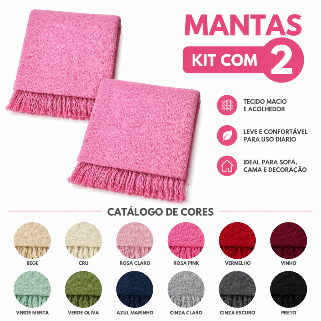kit 2 manta Para Sofá protetora Ou Cama peseira  Decorativa xale2,10m x 1,20m Direto Da Fabrica Com Melhor Preço