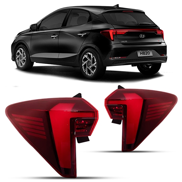 Par Lanterna Traseira Canto Novo HB20 Hatch 2023 a 2026 Com LED (LD+LE) - Marca RF