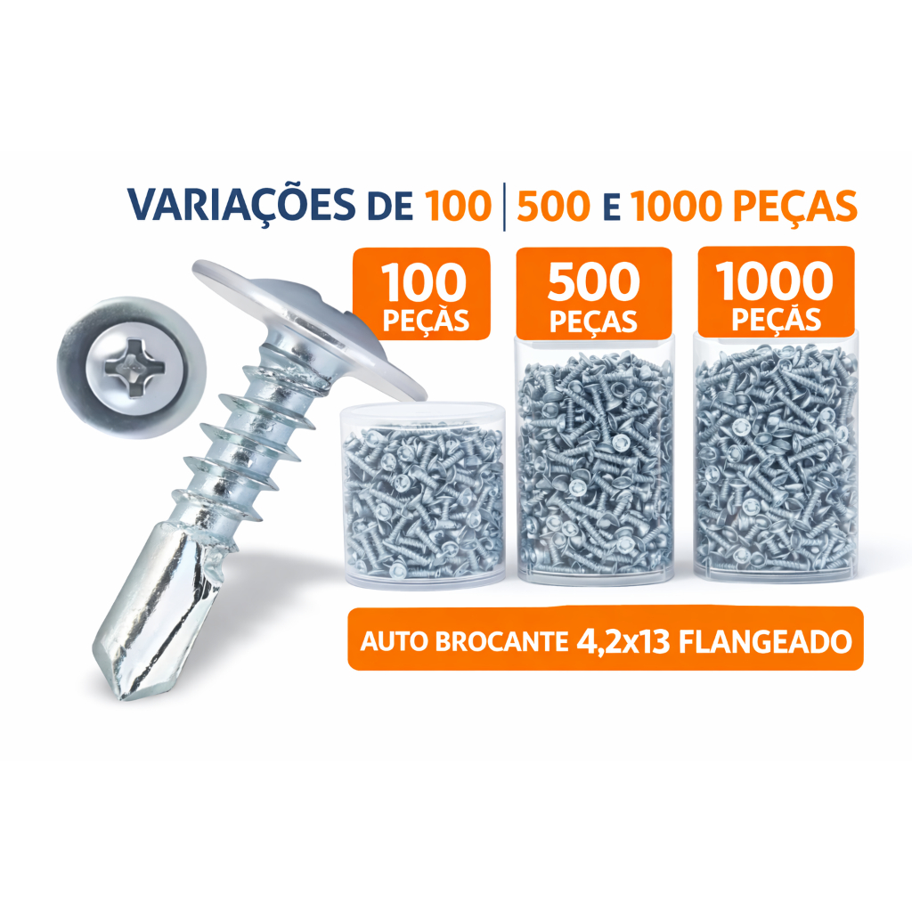 OFERTA! PARAFUSO AUTO BROCANTE 4,2x13 FLANGEADO – KITS 100, 500 E 1000 PEÇAS