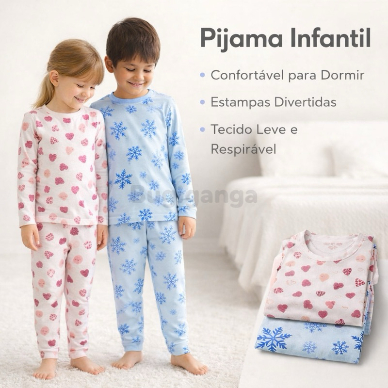 Pijama Infantil 100% Algodão 02 ao 10 Calça e Manga Longa Confortável Estampas Divertidas