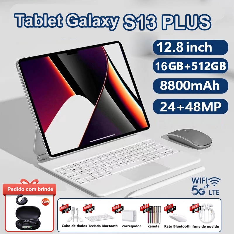 Tablet  S13 Plus Tab Pad Memoria 16GB+512GB 12.8 PolegadasTela Grande Android Dual SIM