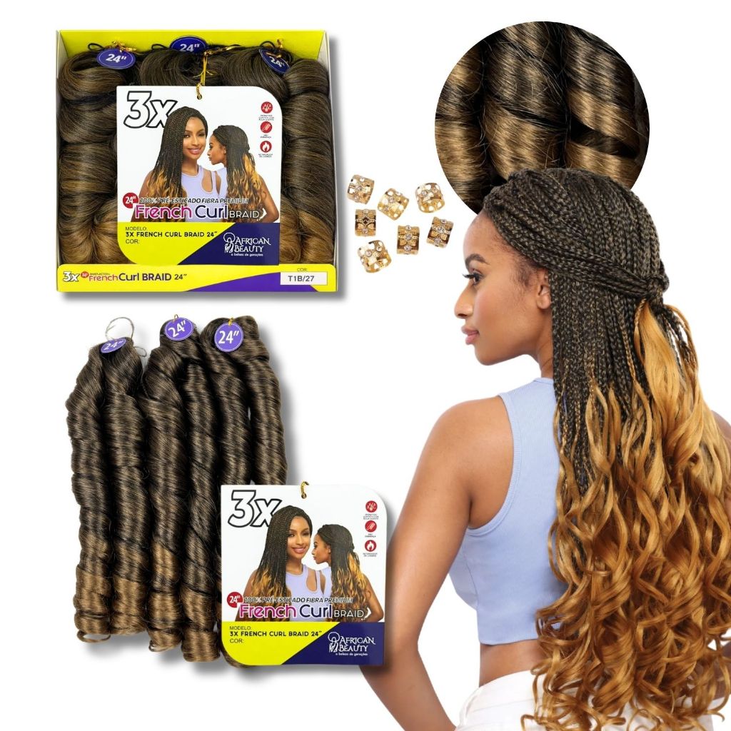 Cabelo French Curl Jumbo 200gr Fibra Premium Trança Boho Crochet Braid Ondulado