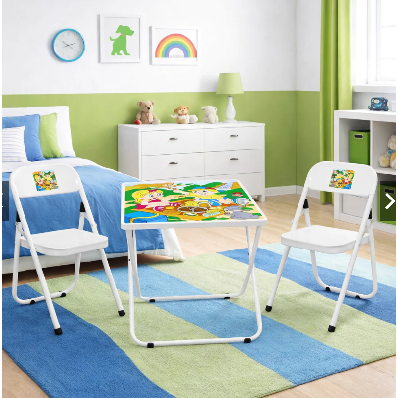 Jogo de mesa infantil com 2 cadeira dobrável em aço didática