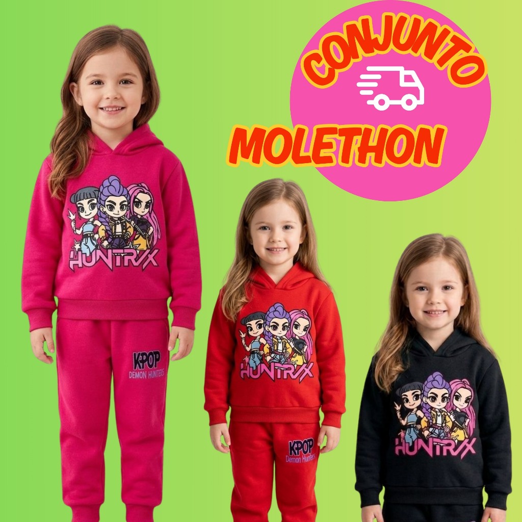 Conjunto Moletom Infantil Menina Huntrix Inverno Quentinho Blogueirinha Tam 2 ao 8