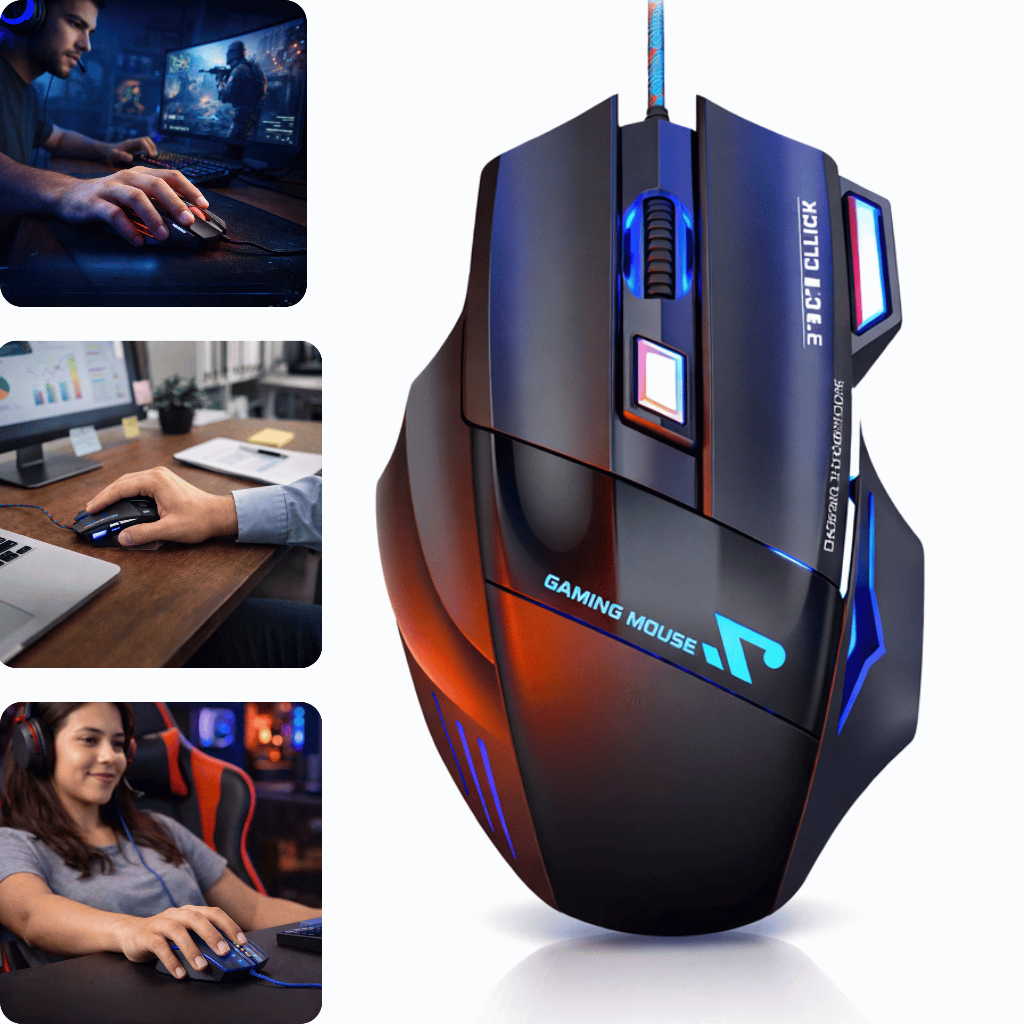 Mouse Gamer 2400 DPI ajustável 7 Botões LED optico com fio USB Ergonômico Alta Precisão