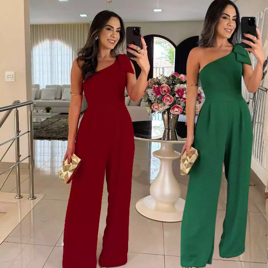 🔥 Macacão Feminino Longo Ombro Único Pantalona com Bojo – Elegante Luxo Moda Festa 2026 Mais Vendido 🔥