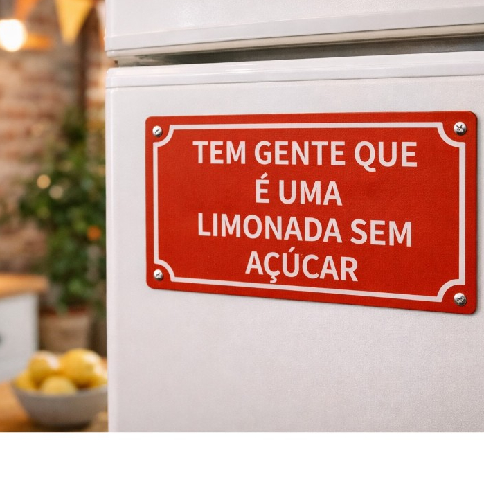 Plaquinha decorativa ÍMÃ de geladeira com  frase Limonada imita placa de rua MAQUIAGEM BATOM RIMEL