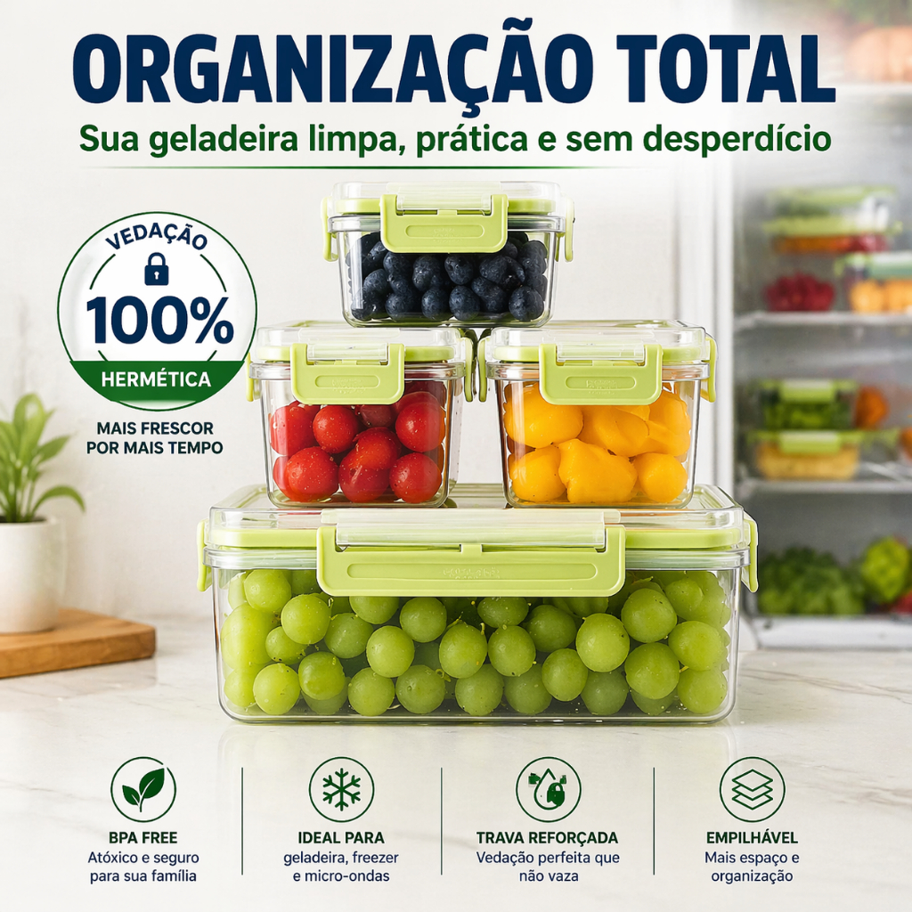 Kit 5 Recipientes Plastico Hermeticos Tampos Organizadores Cozinha Casa