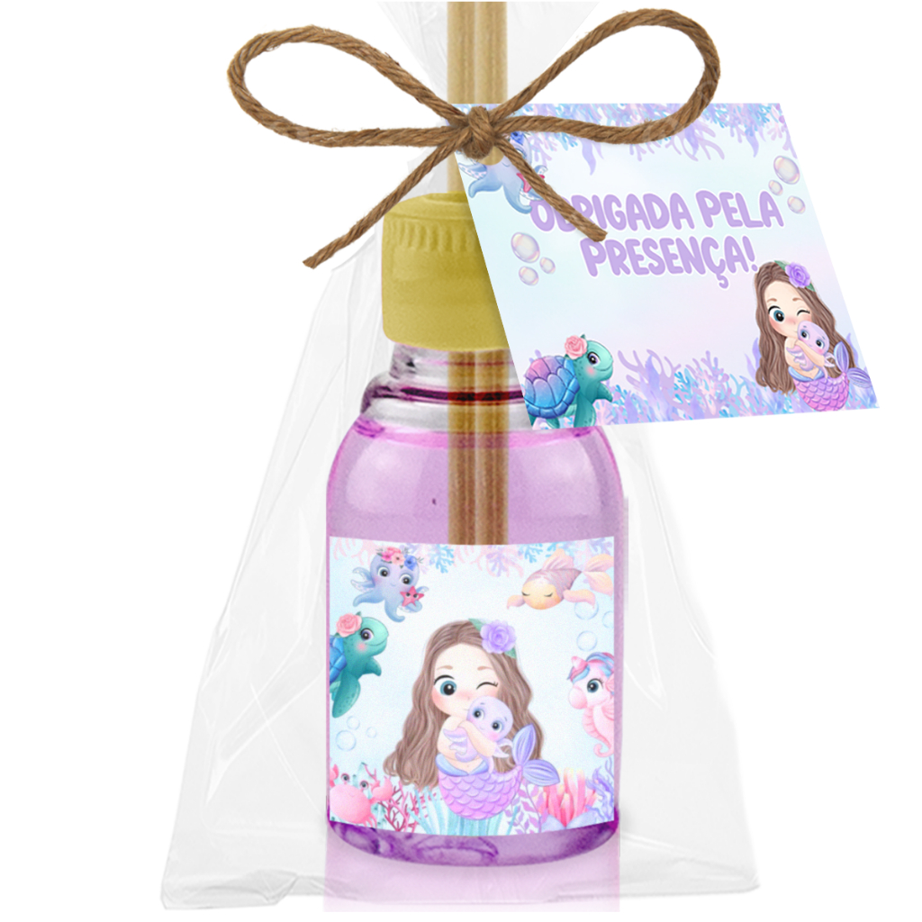 Kit 10 | 20 | 30 Aromatizador 30ml - Lembrancinhas Sereia Cute Fundo do Mar | Aniversário | Festa